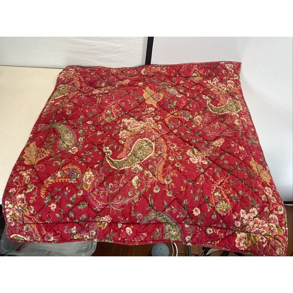 Pottery Barn Anibel Floral Paisley quilted Euro Sham Pillow Cover RED provencial